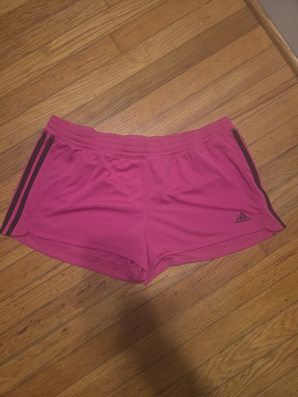 adidas Hot Pink Women's Athletic Shorts with Black Stripes